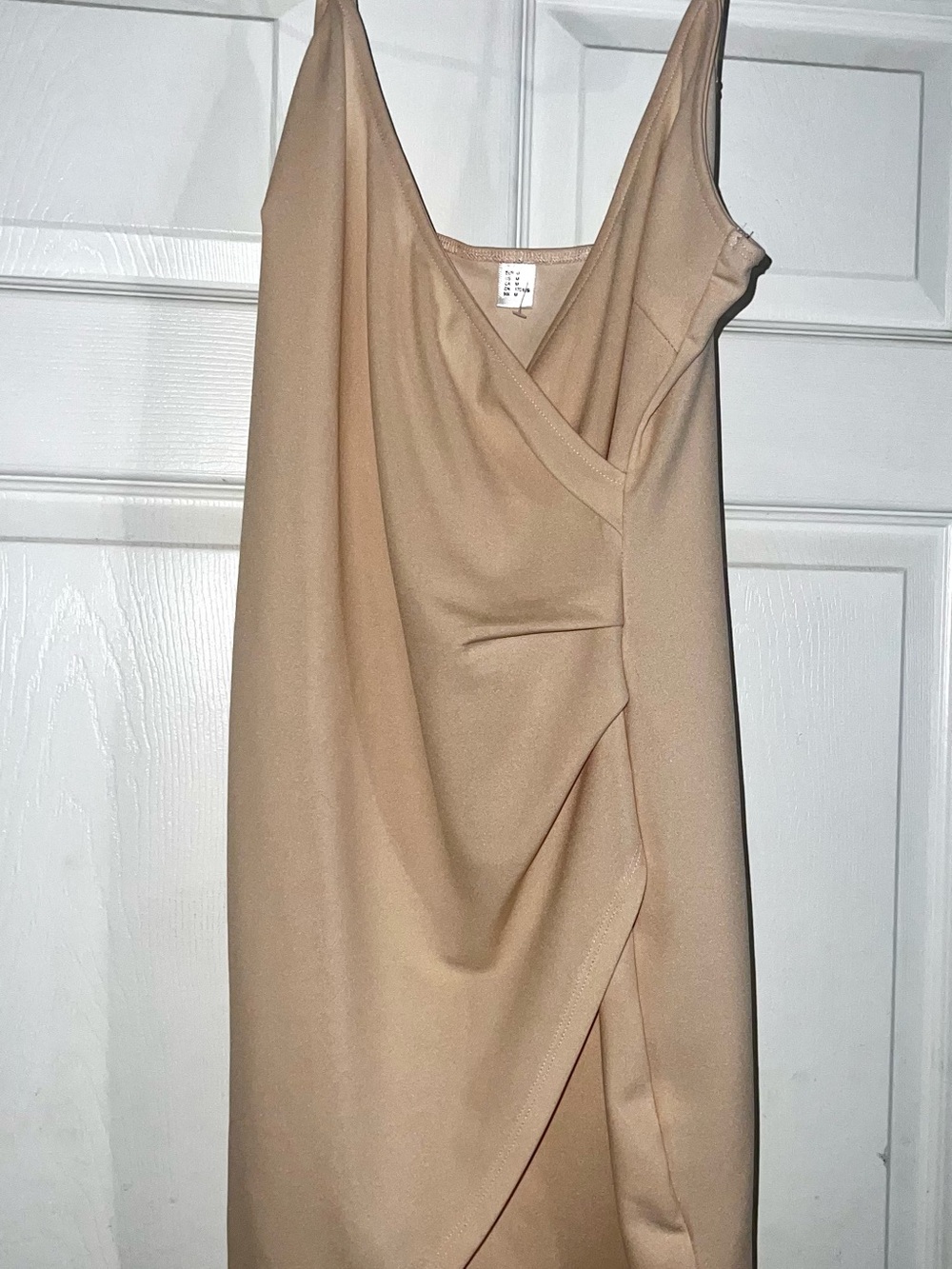 Sleeveless Wrap-Style Midi Dress in Beige